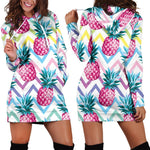 Neon Zig Zag Pineapple Pattern Print Hoodie Dress GearFrost