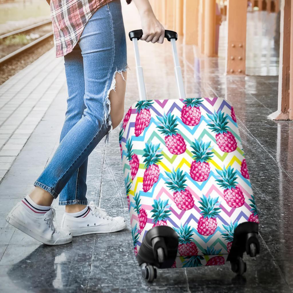 Neon Zig Zag Pineapple Pattern Print Luggage Cover GearFrost