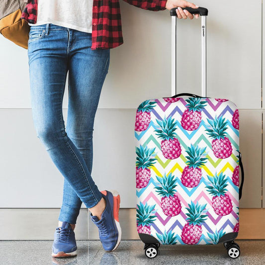 Neon Zig Zag Pineapple Pattern Print Luggage Cover GearFrost