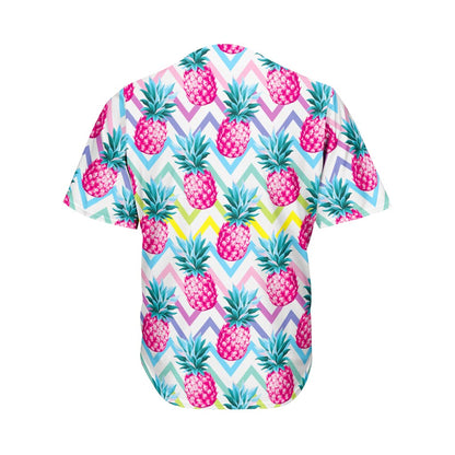 Neon Zig Zag Pineapple Pattern Print Men's Baseball Jersey