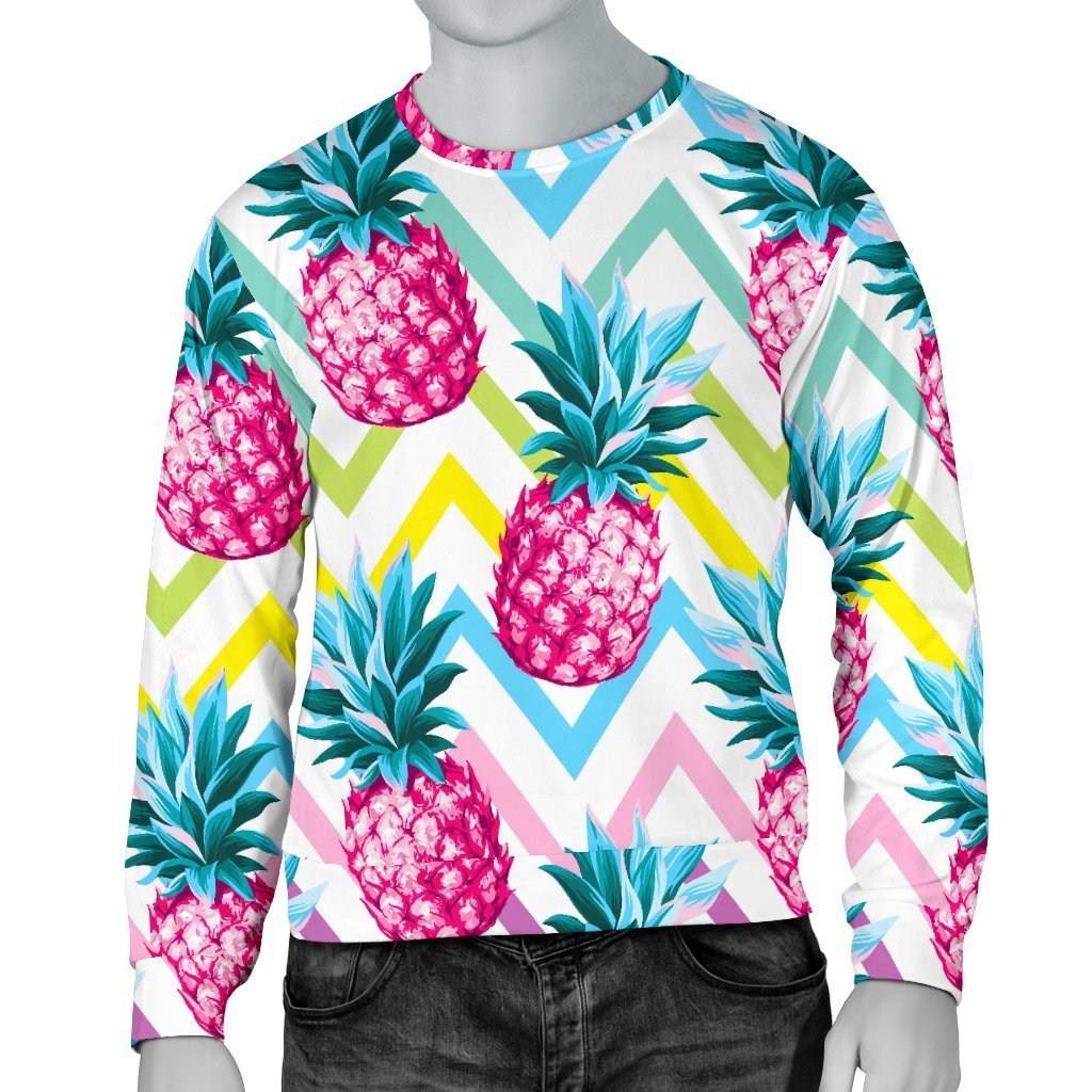 Neon Zig Zag Pineapple Pattern Print Men's Crewneck Sweatshirt GearFrost