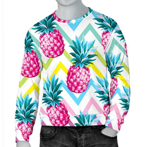 Neon Zig Zag Pineapple Pattern Print Men's Crewneck Sweatshirt GearFrost