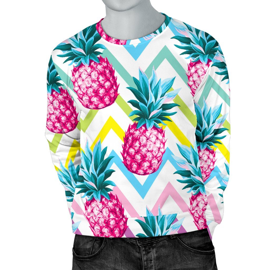 Neon Zig Zag Pineapple Pattern Print Men's Crewneck Sweatshirt GearFrost