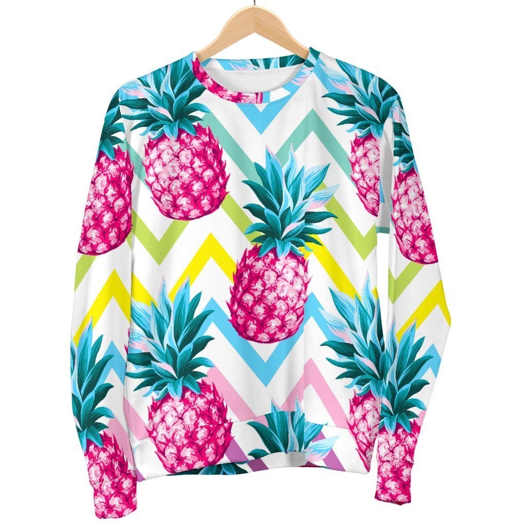 Neon Zig Zag Pineapple Pattern Print Men's Crewneck Sweatshirt GearFrost