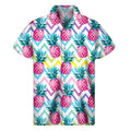 Neon Zig Zag Pineapple Pattern Print Men's Short Sleeve Shirt