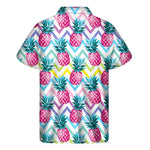 Neon Zig Zag Pineapple Pattern Print Men's Short Sleeve Shirt
