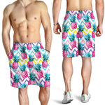 Neon Zig Zag Pineapple Pattern Print Men's Shorts
