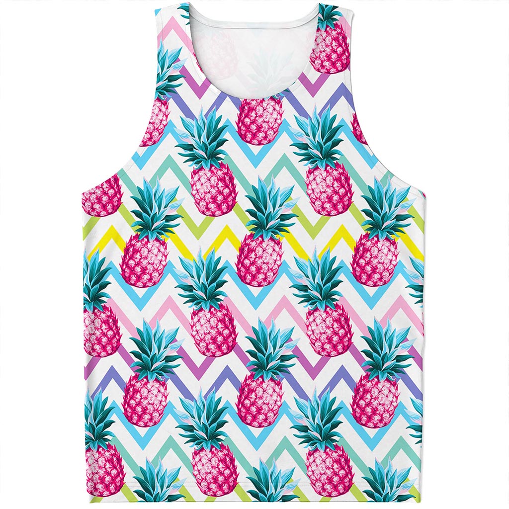 Neon Zig Zag Pineapple Pattern Print Men's Tank Top