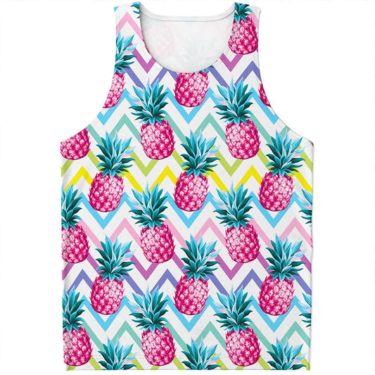Neon Zig Zag Pineapple Pattern Print Men's Tank Top