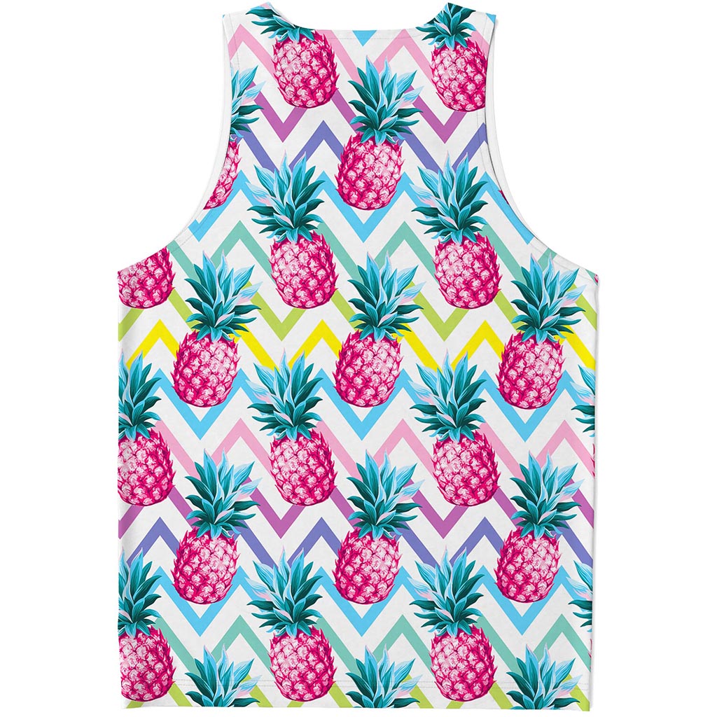Neon Zig Zag Pineapple Pattern Print Men's Tank Top