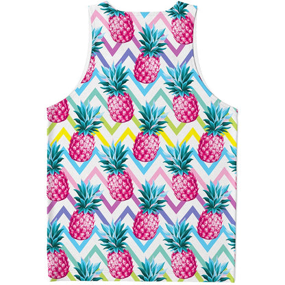 Neon Zig Zag Pineapple Pattern Print Men's Tank Top
