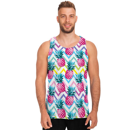 Neon Zig Zag Pineapple Pattern Print Men's Tank Top