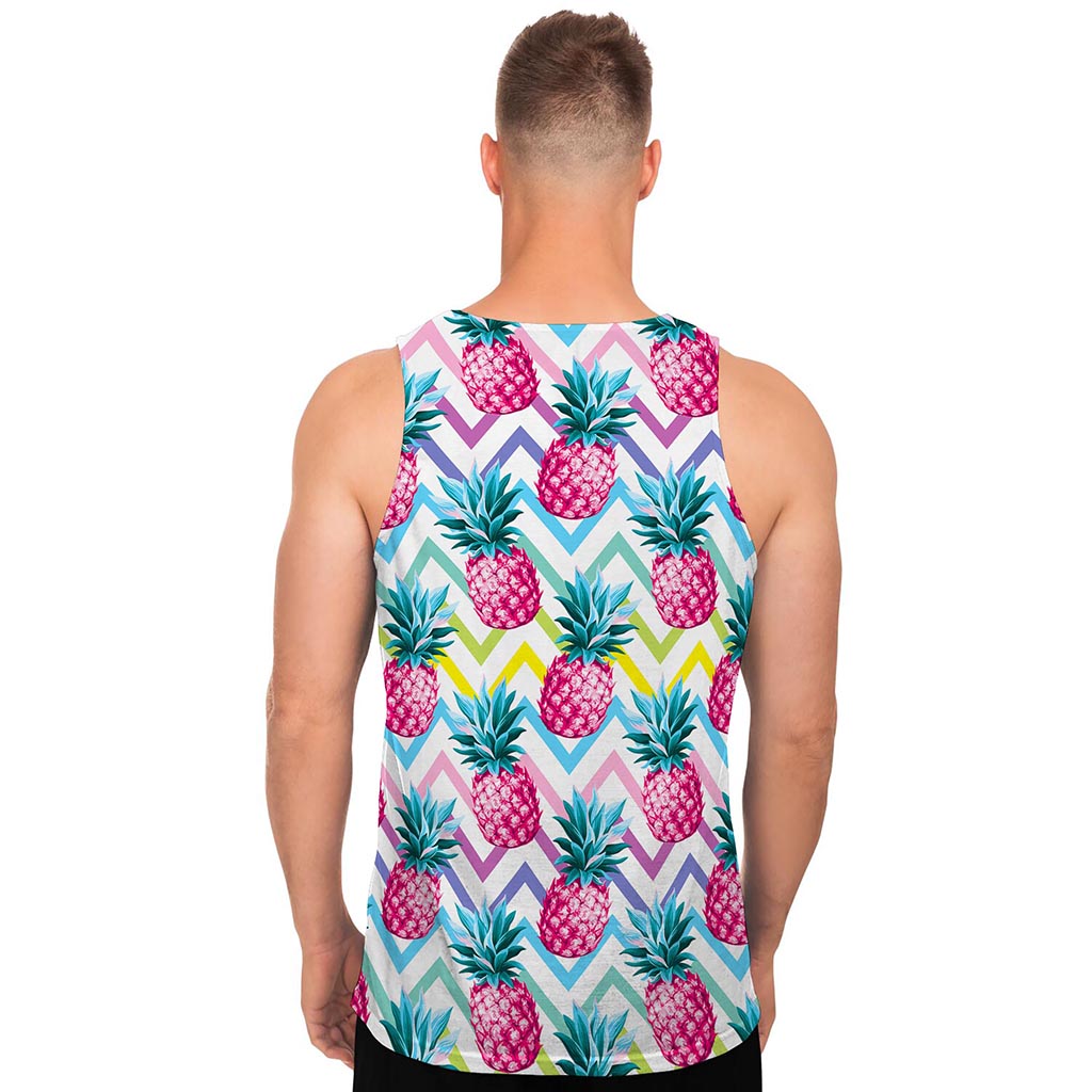 Neon Zig Zag Pineapple Pattern Print Men's Tank Top