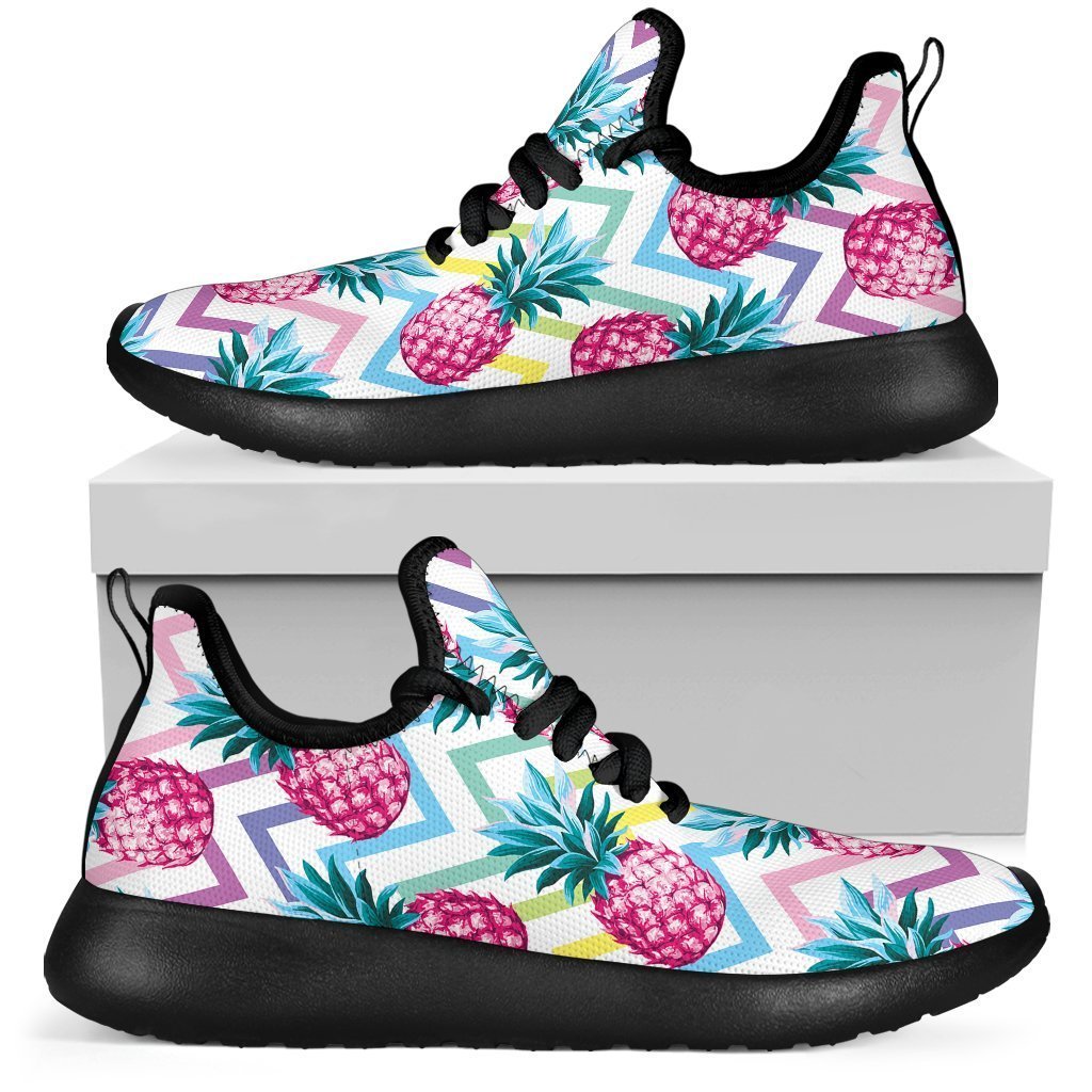Neon Zig Zag Pineapple Pattern Print Mesh Knit Shoes GearFrost