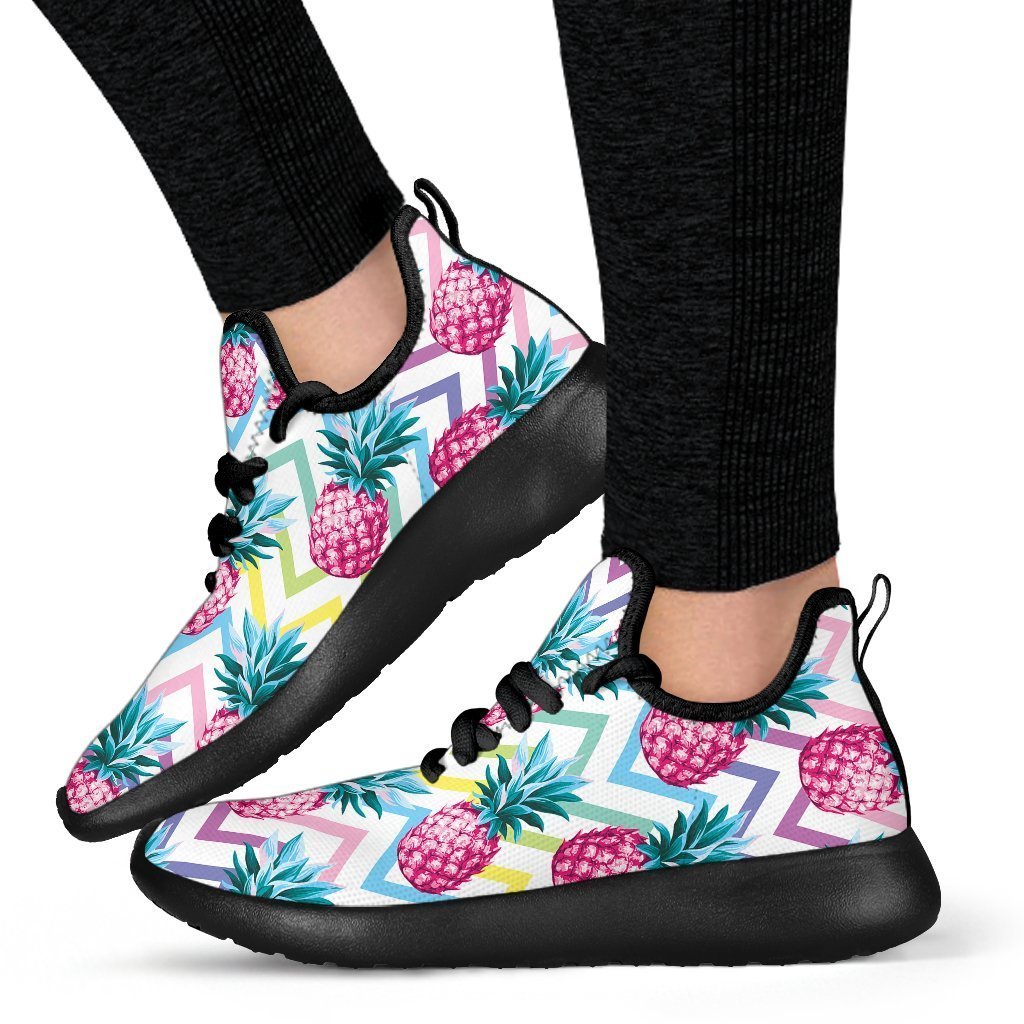Neon Zig Zag Pineapple Pattern Print Mesh Knit Shoes GearFrost