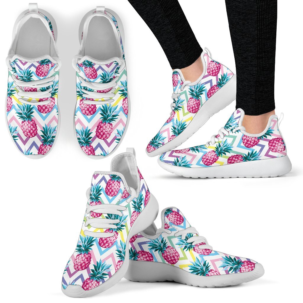 Neon Zig Zag Pineapple Pattern Print Mesh Knit Shoes GearFrost
