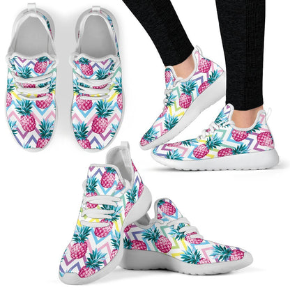 Neon Zig Zag Pineapple Pattern Print Mesh Knit Shoes GearFrost