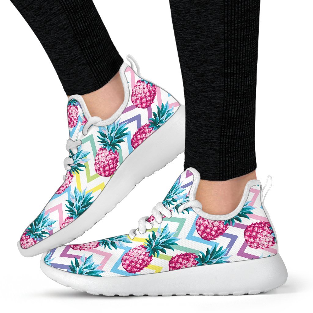 Neon Zig Zag Pineapple Pattern Print Mesh Knit Shoes GearFrost