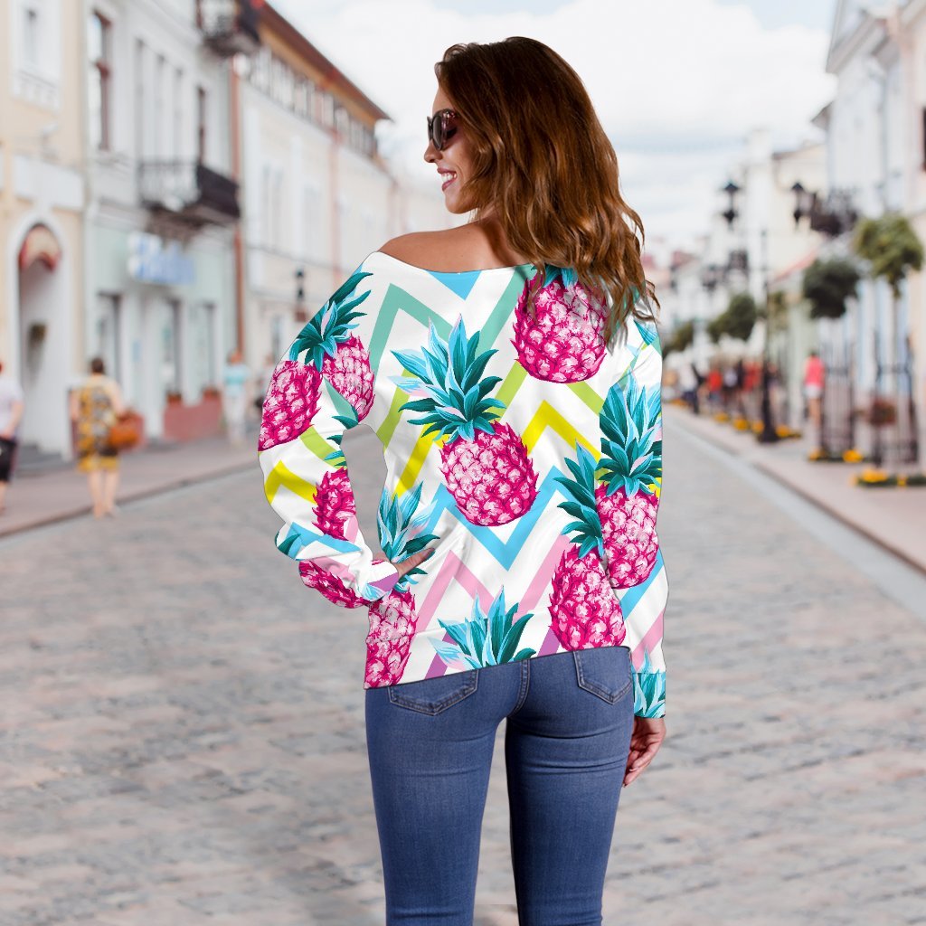 Neon Zig Zag Pineapple Pattern Print Off Shoulder Sweatshirt GearFrost