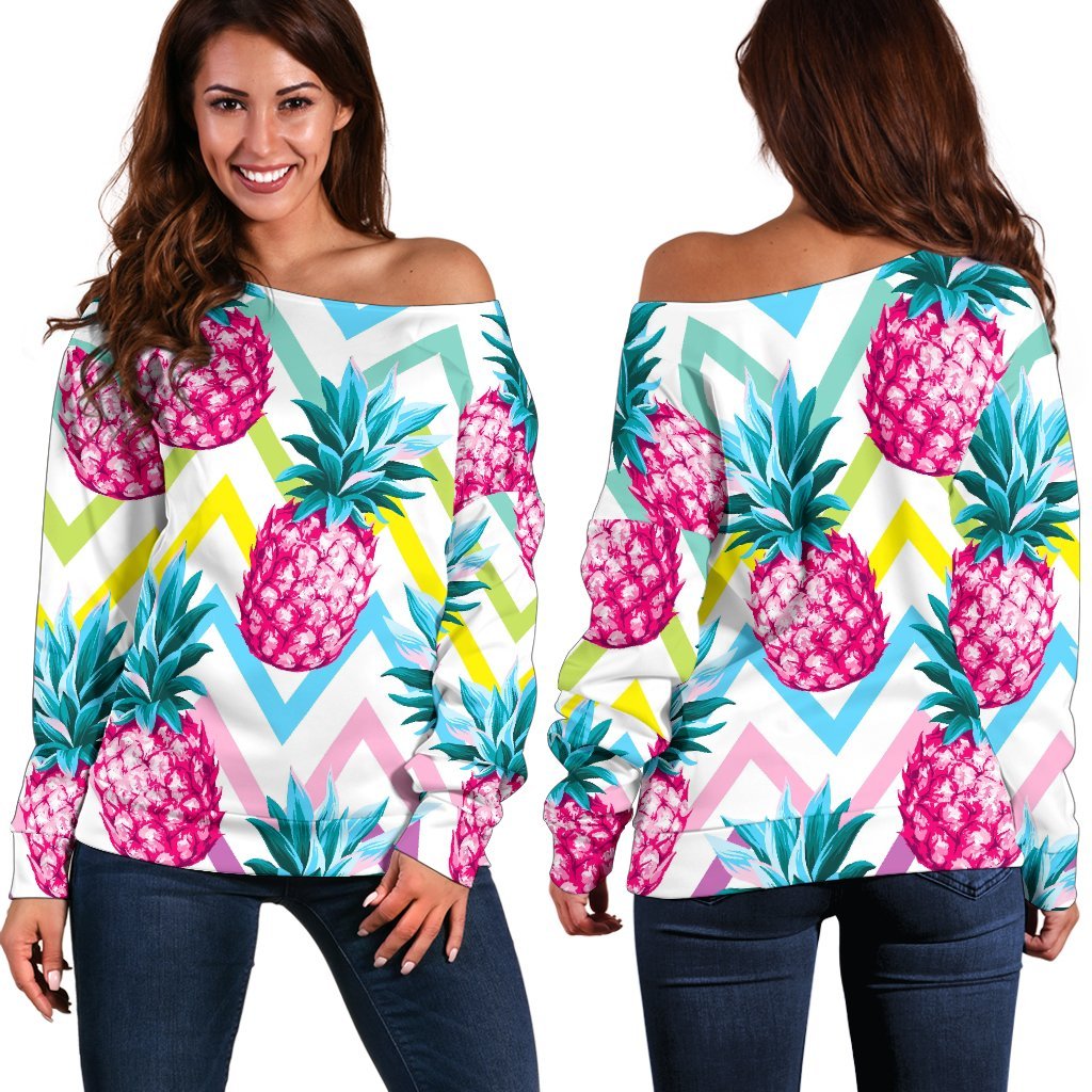 Neon Zig Zag Pineapple Pattern Print Off Shoulder Sweatshirt GearFrost