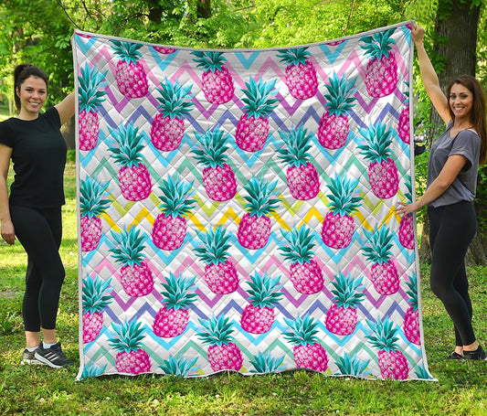 Neon Zig Zag Pineapple Pattern Print Quilt