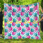 Neon Zig Zag Pineapple Pattern Print Quilt
