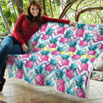 Neon Zig Zag Pineapple Pattern Print Quilt