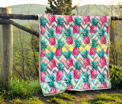 Neon Zig Zag Pineapple Pattern Print Quilt
