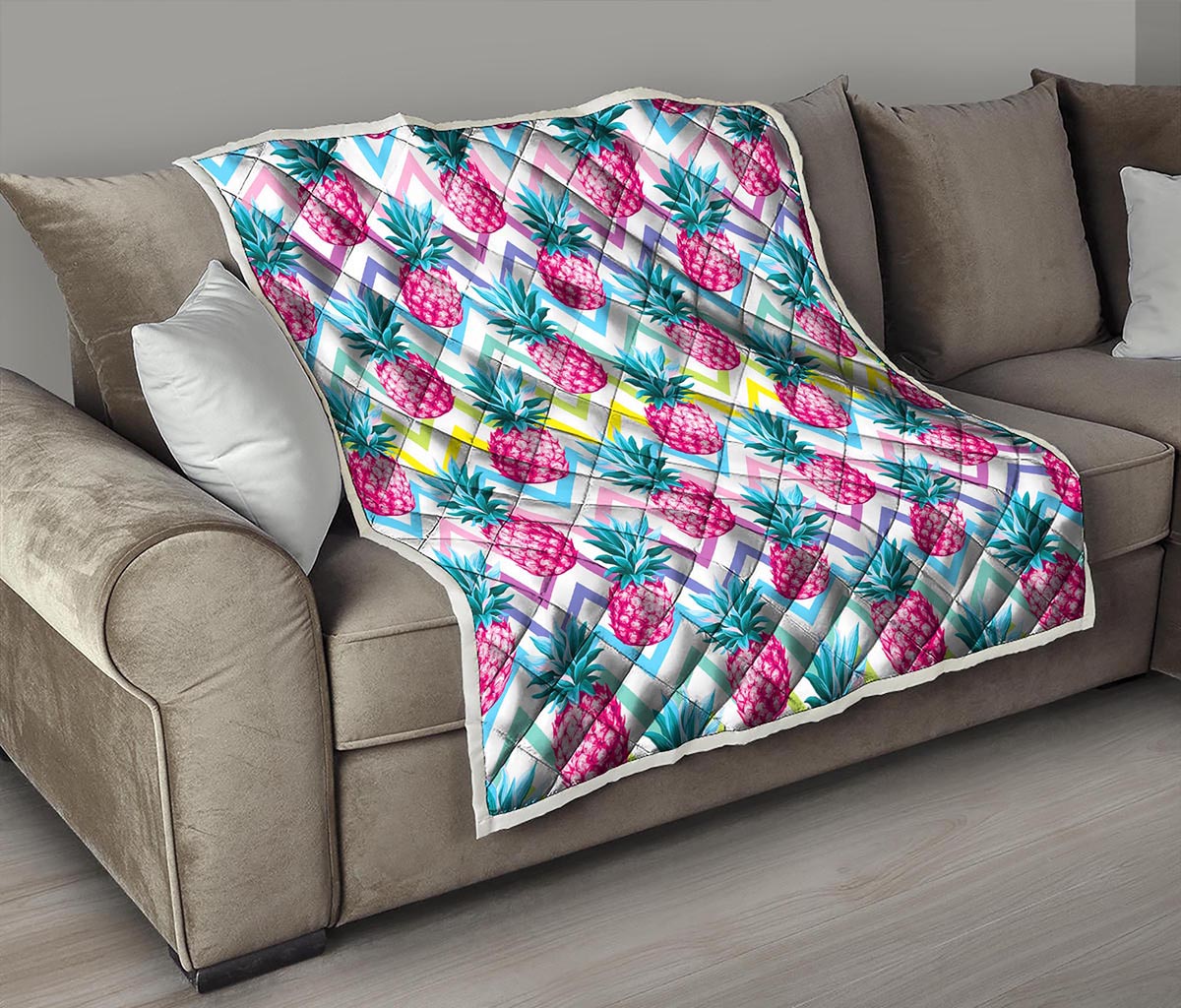 Neon Zig Zag Pineapple Pattern Print Quilt