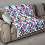 Neon Zig Zag Pineapple Pattern Print Quilt