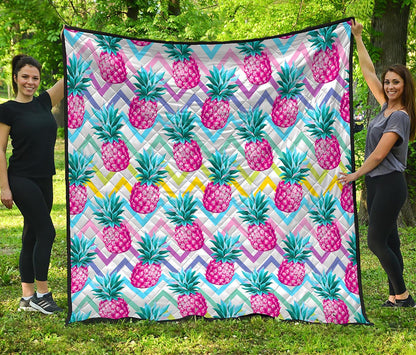 Neon Zig Zag Pineapple Pattern Print Quilt
