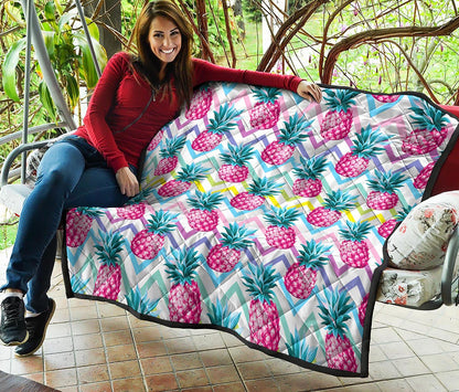 Neon Zig Zag Pineapple Pattern Print Quilt