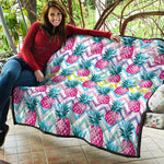 Neon Zig Zag Pineapple Pattern Print Quilt