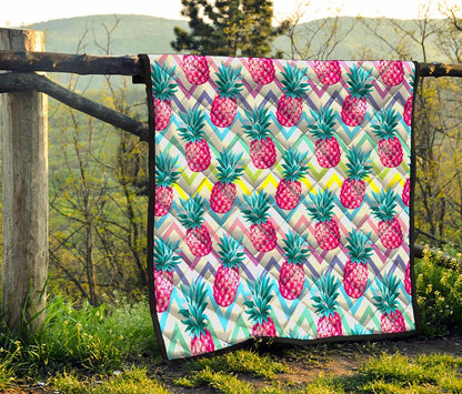Neon Zig Zag Pineapple Pattern Print Quilt