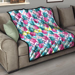 Neon Zig Zag Pineapple Pattern Print Quilt
