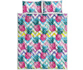 Neon Zig Zag Pineapple Pattern Print Quilt Bed Set