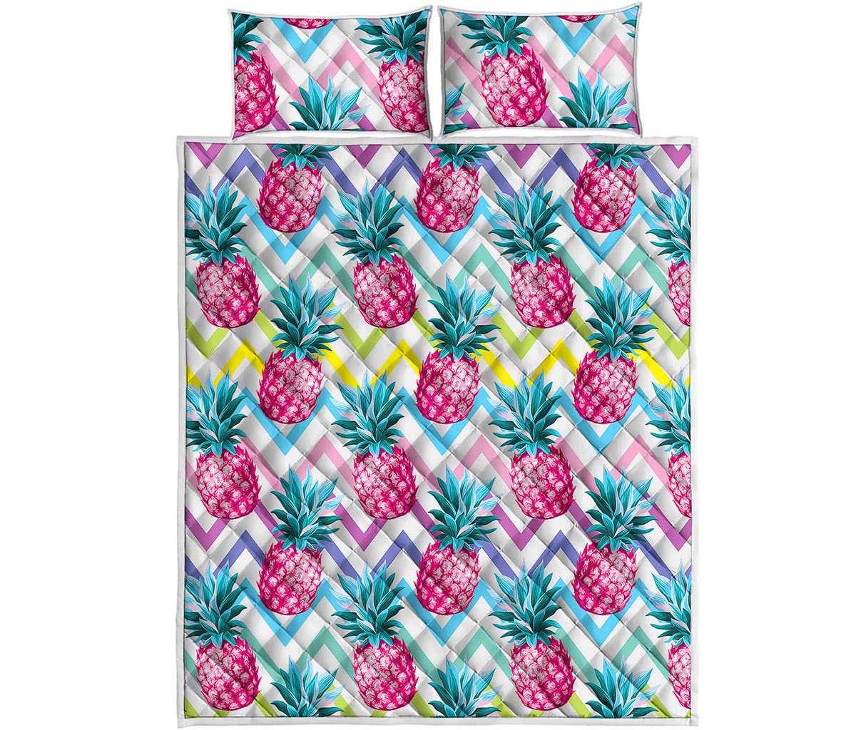 Neon Zig Zag Pineapple Pattern Print Quilt Bed Set