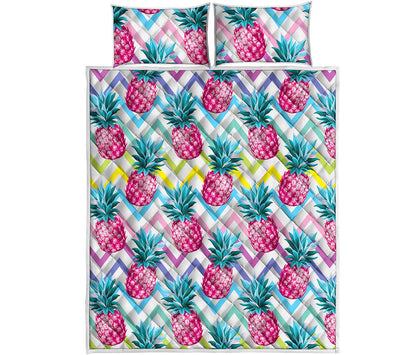 Neon Zig Zag Pineapple Pattern Print Quilt Bed Set