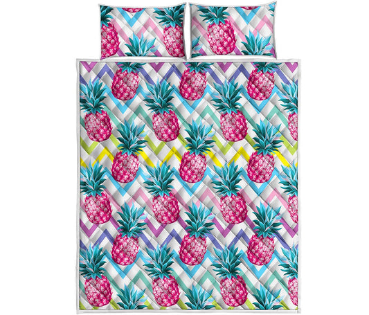 Neon Zig Zag Pineapple Pattern Print Quilt Bed Set