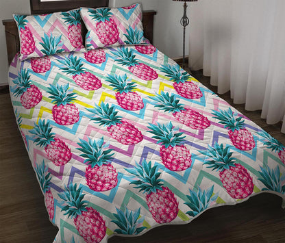 Neon Zig Zag Pineapple Pattern Print Quilt Bed Set