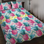 Neon Zig Zag Pineapple Pattern Print Quilt Bed Set
