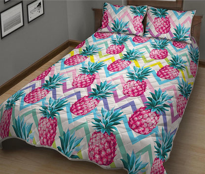 Neon Zig Zag Pineapple Pattern Print Quilt Bed Set