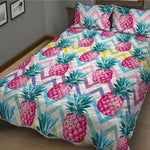Neon Zig Zag Pineapple Pattern Print Quilt Bed Set
