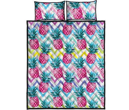 Neon Zig Zag Pineapple Pattern Print Quilt Bed Set