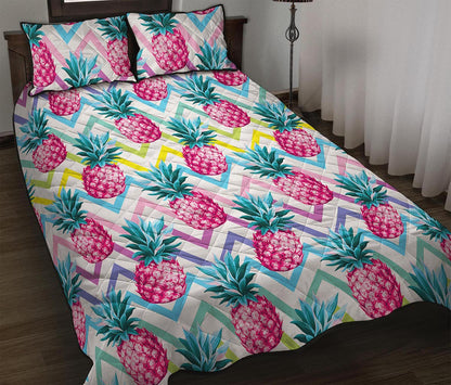 Neon Zig Zag Pineapple Pattern Print Quilt Bed Set