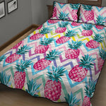 Neon Zig Zag Pineapple Pattern Print Quilt Bed Set