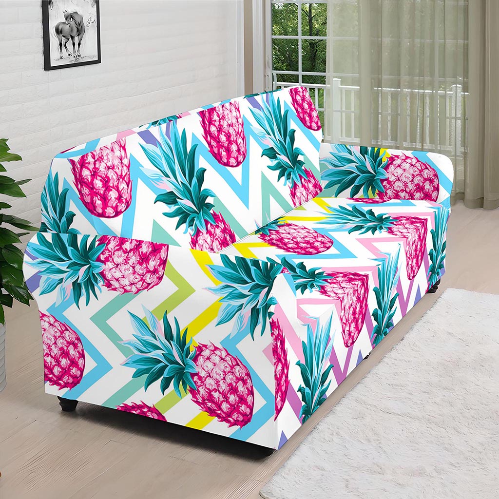 Neon Zig Zag Pineapple Pattern Print Sofa Cover