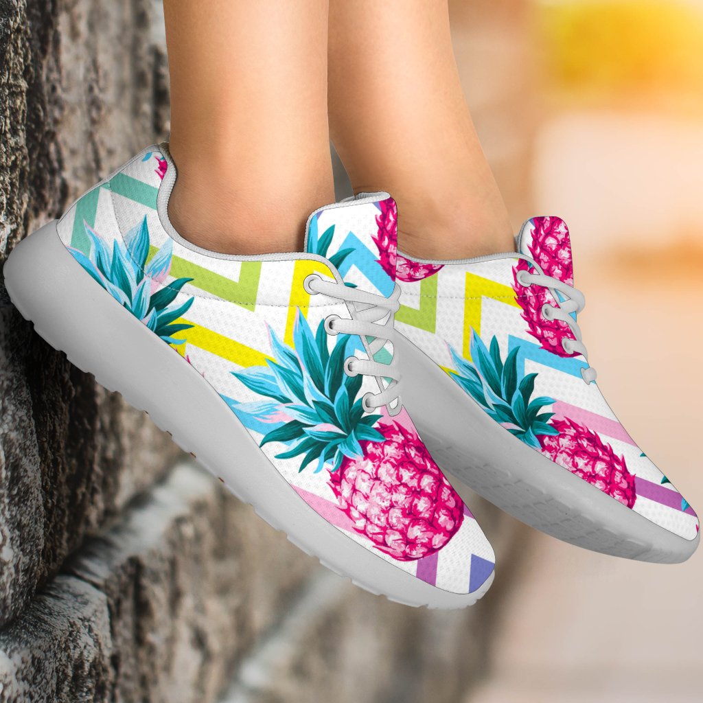 Neon Zig Zag Pineapple Pattern Print Sport Shoes GearFrost