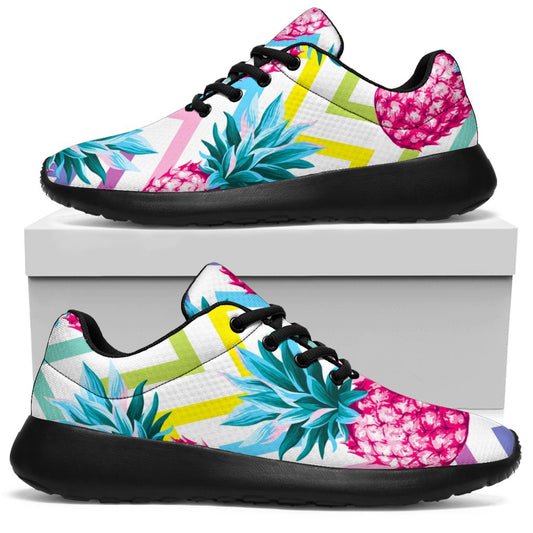 Neon Zig Zag Pineapple Pattern Print Sport Shoes GearFrost