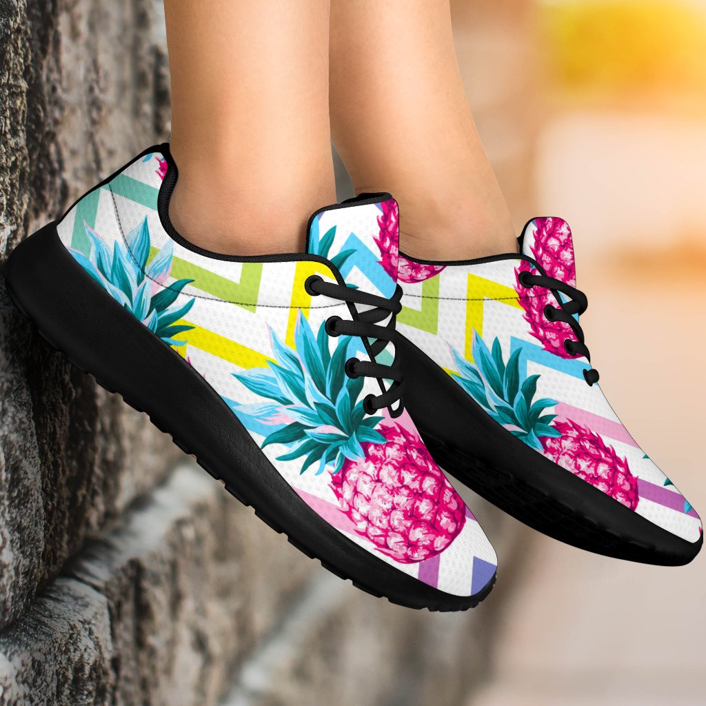 Neon Zig Zag Pineapple Pattern Print Sport Shoes GearFrost